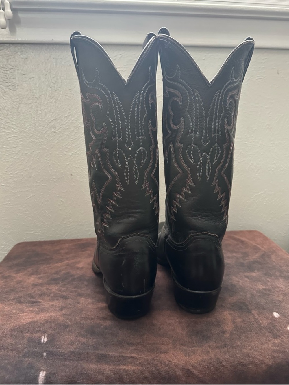 Vintage Justin Handmade Men's Black Leather Western Cowboy Boots Size 8D - Picture 5 of 6